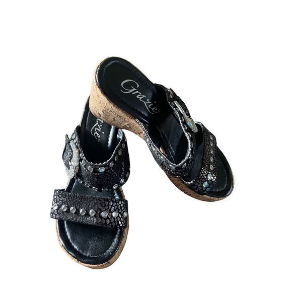 Grazie 3” Cork Wedge -Black with RHINESTONES (Sz 6) - Picture 6 of 7